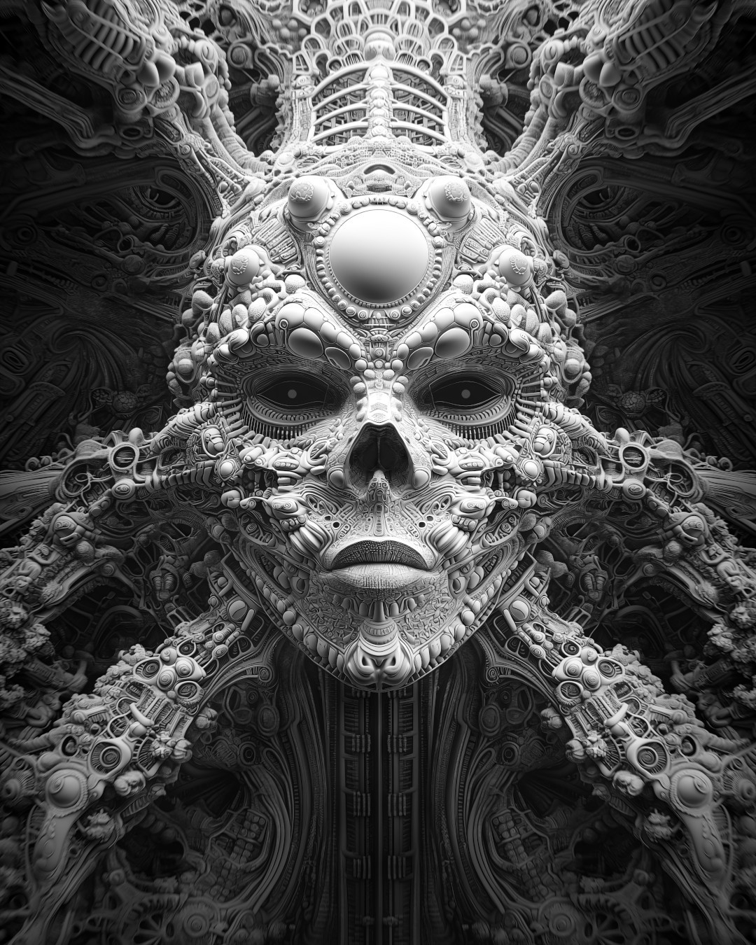 Intricate skull, ornate complexity, monochrome