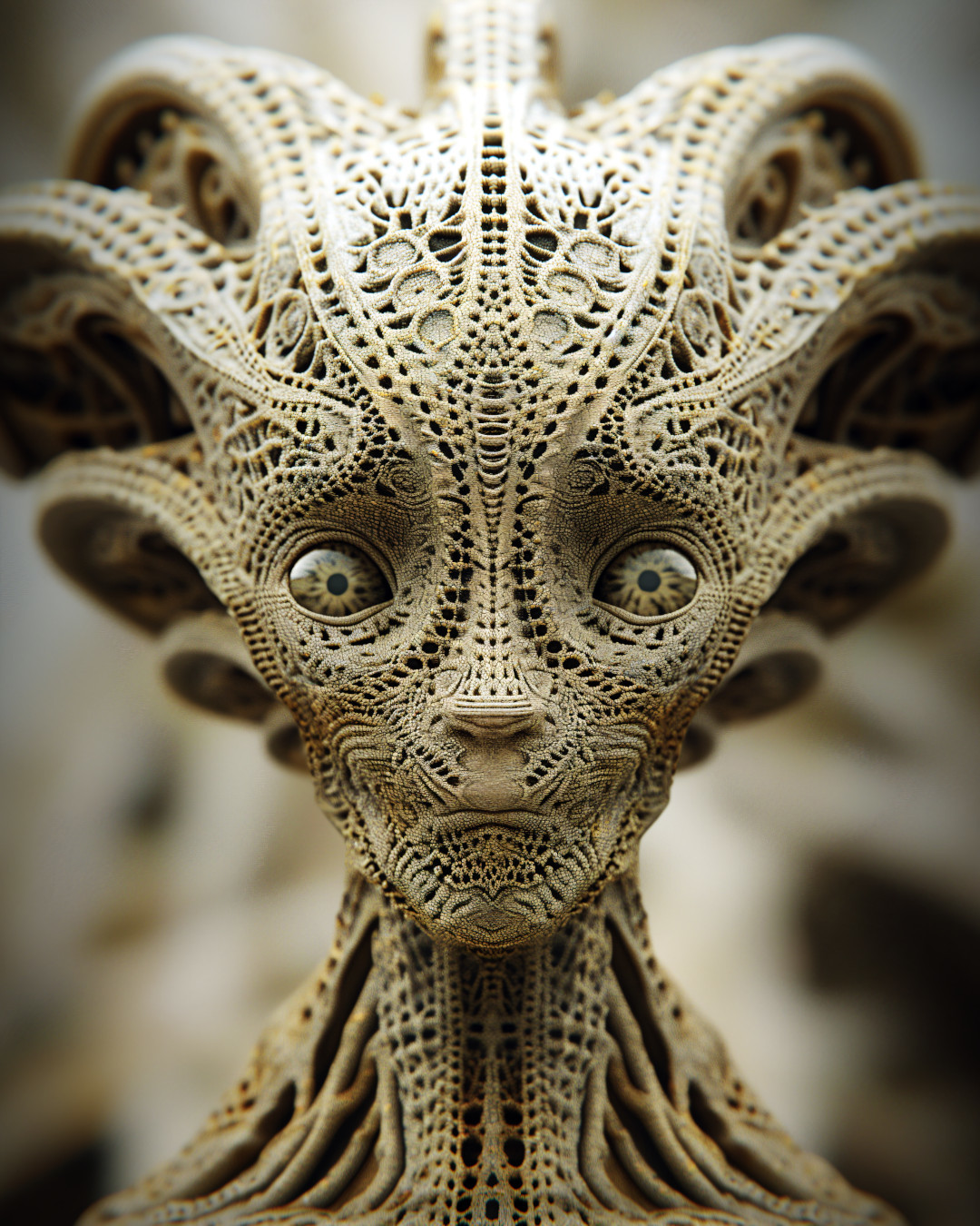 Detailed alien face, intricate patterns on its skin, portrait style