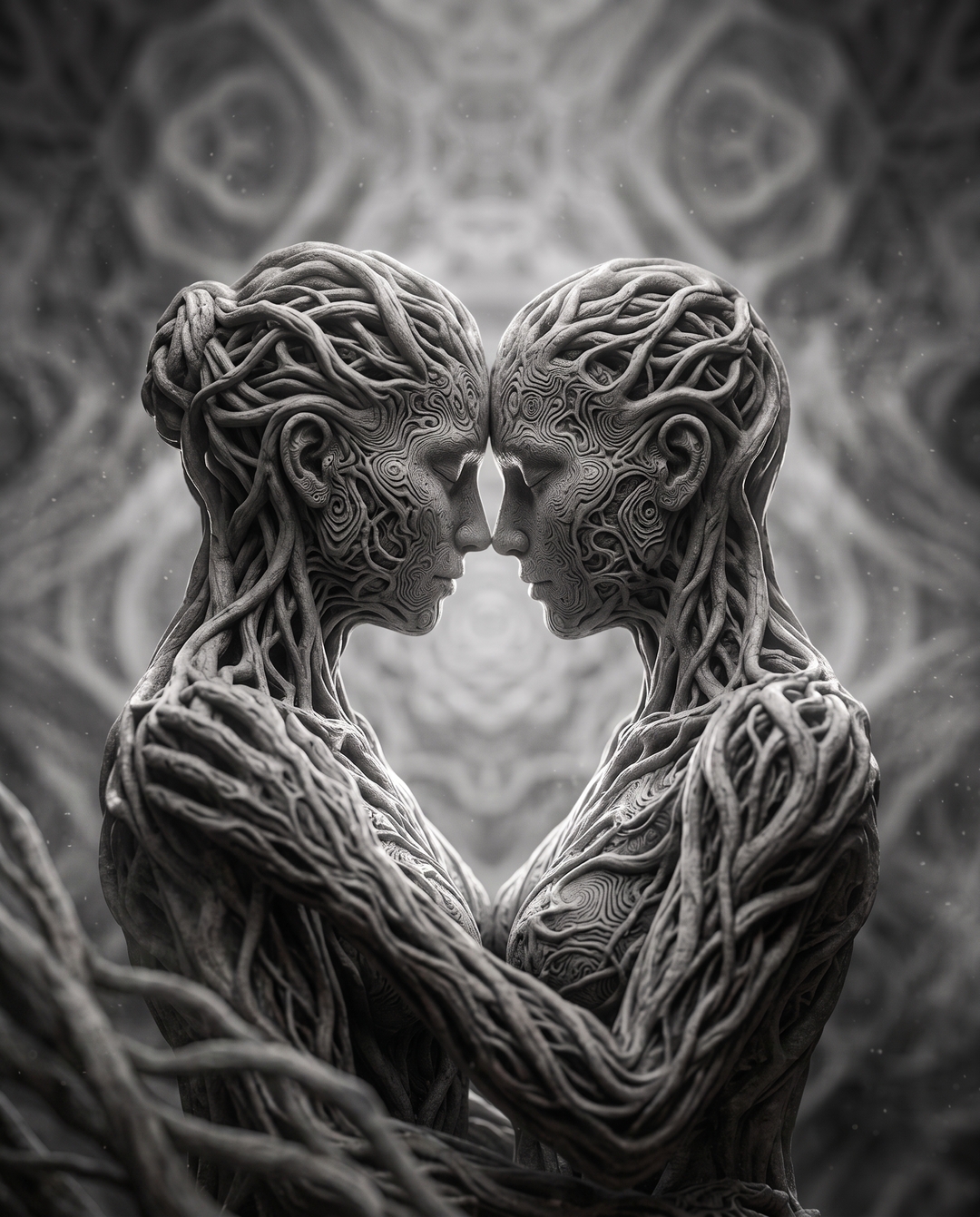 Sculptural, symmetrical portraits of otherworldly beings