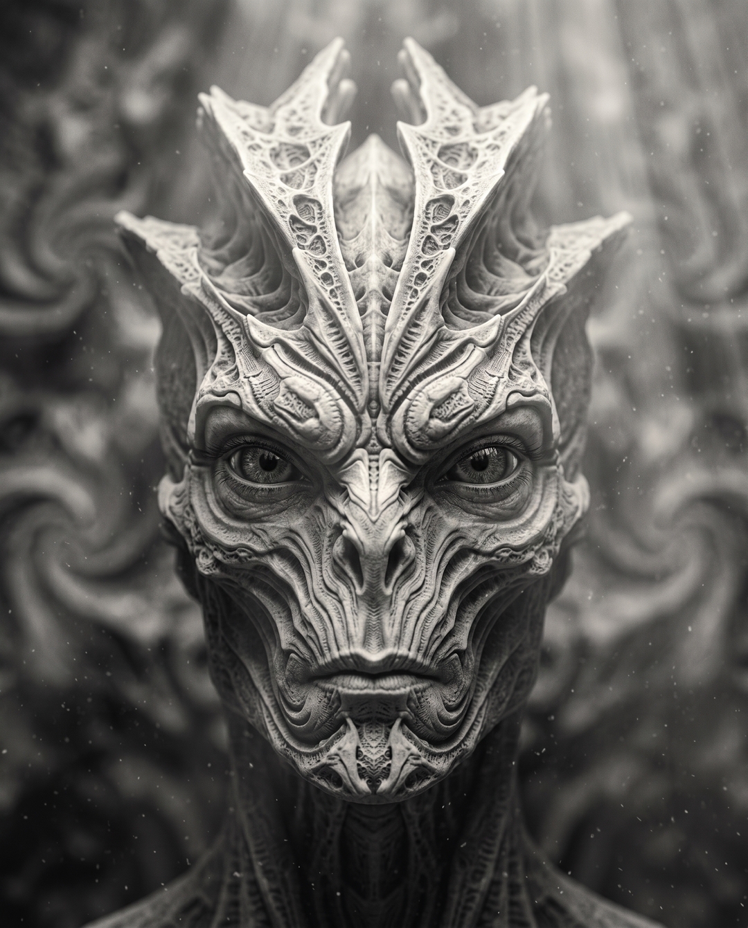 Sculptural, symmetrical portraits of otherworldly beings