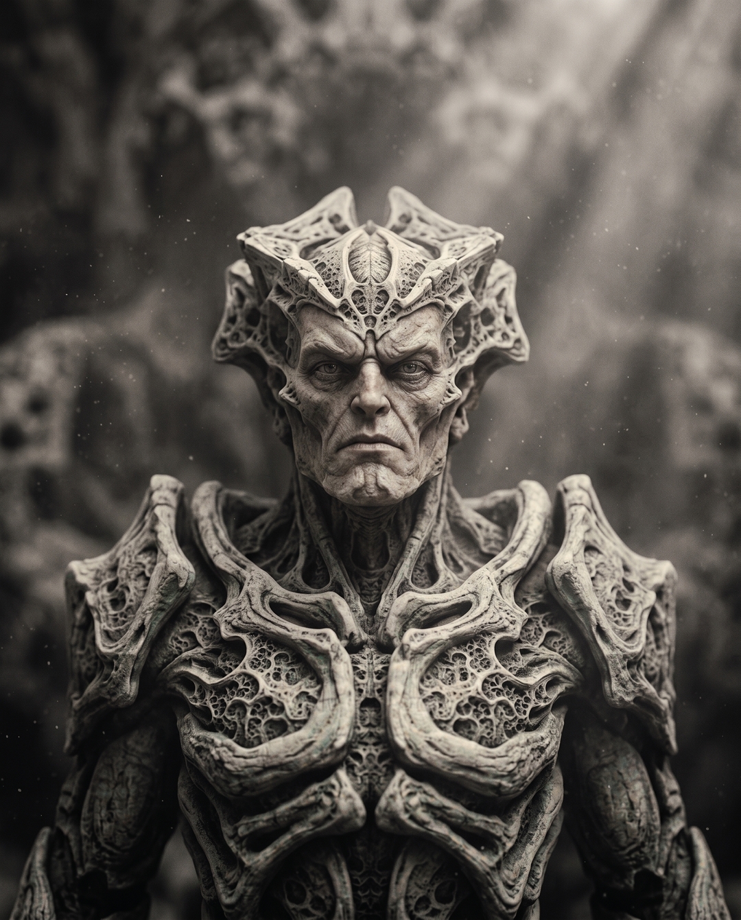 Sculptural, symmetrical portraits of otherworldly beings
