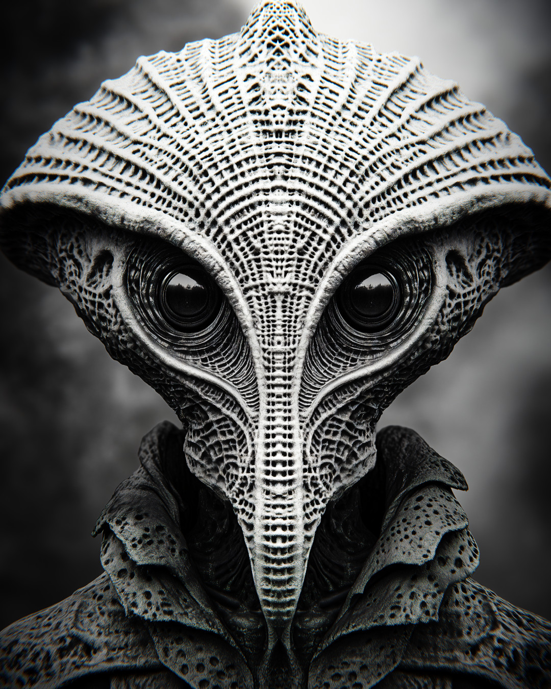 Elegant alien; symmetrical face; photorealistic