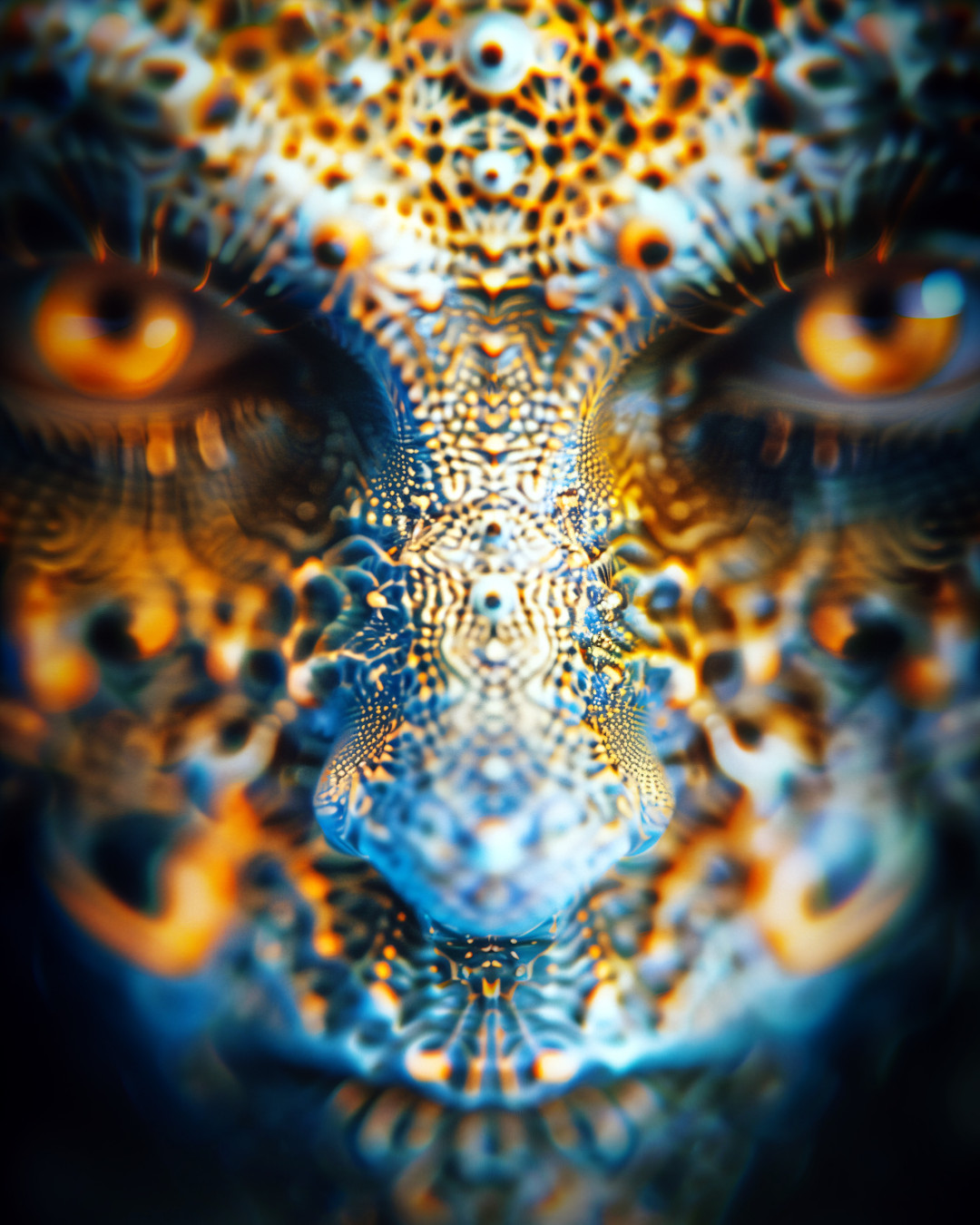 Close-up, alien creature with intricate patterns and depth of field