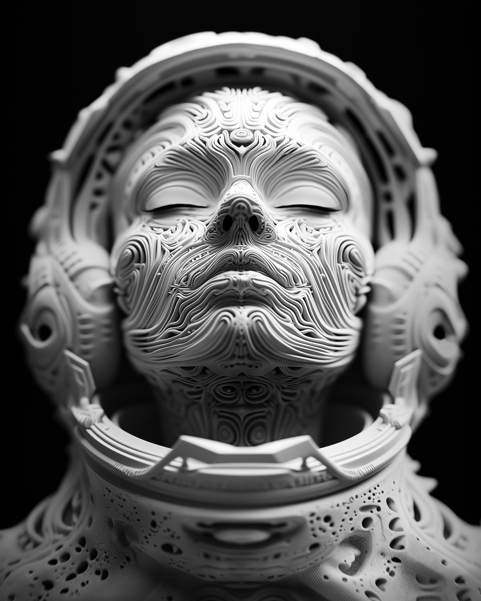 Woman in space, intricately detailed, grey and white