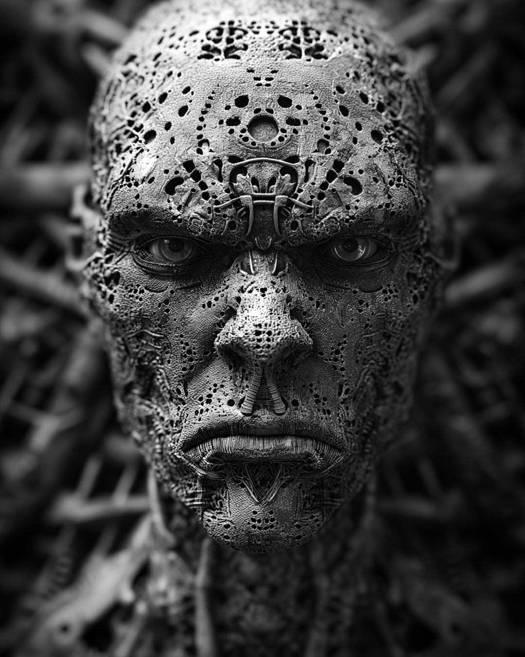 Metallic head, detailed and intricate composition, gothic dark intensity