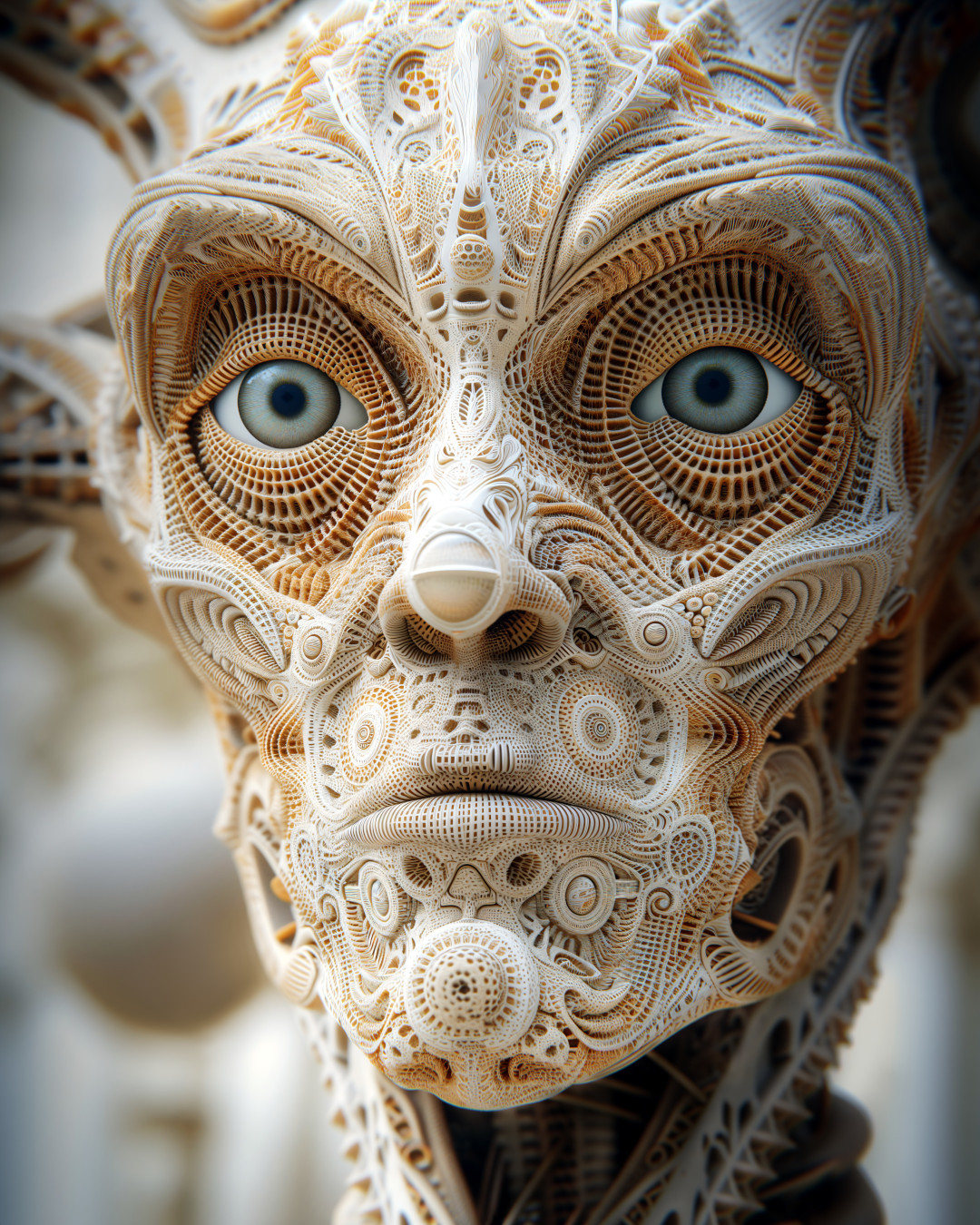 Sculpture of head, intricate composition, close-up