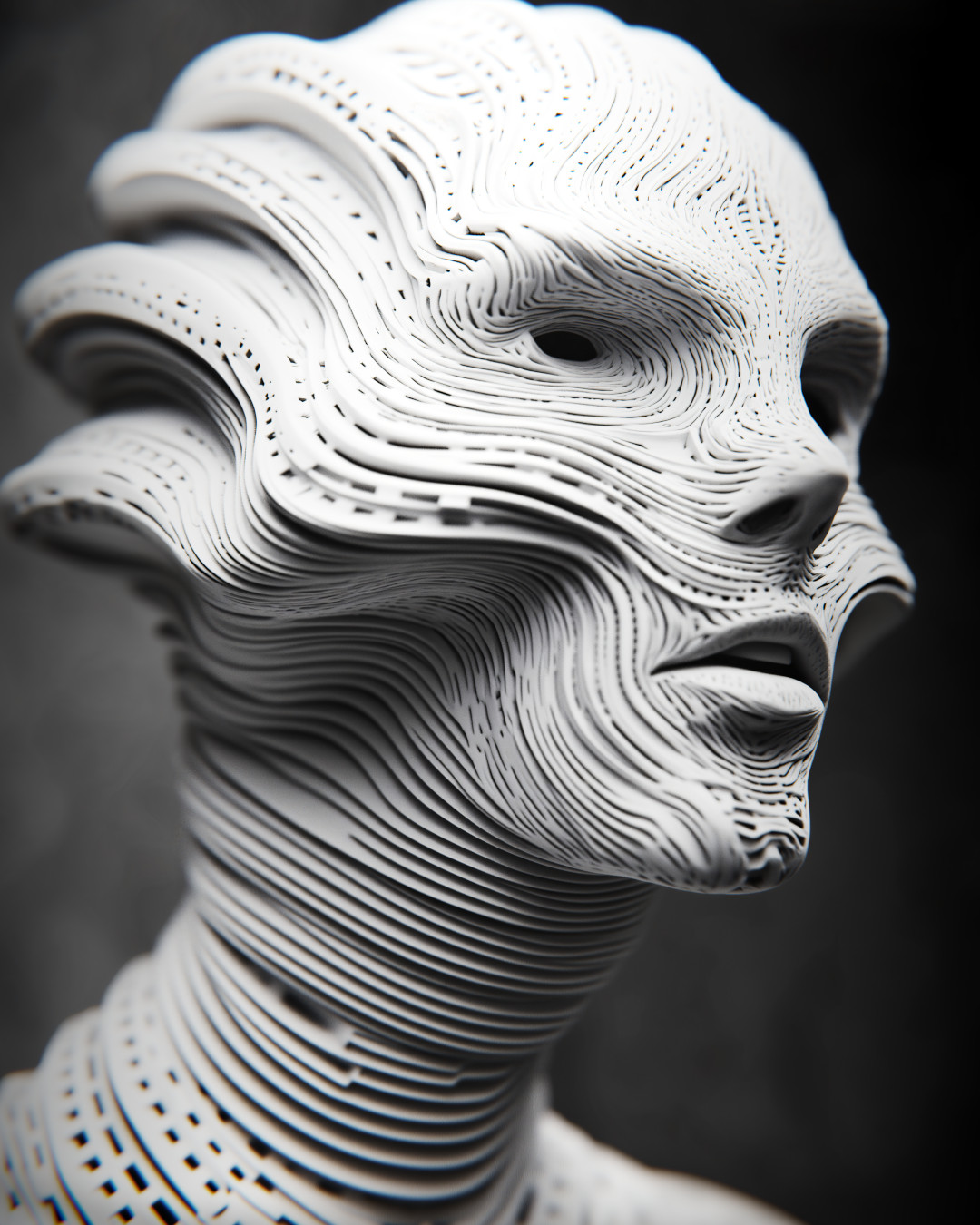 Alien woman; intricate patterns; photographic portrait